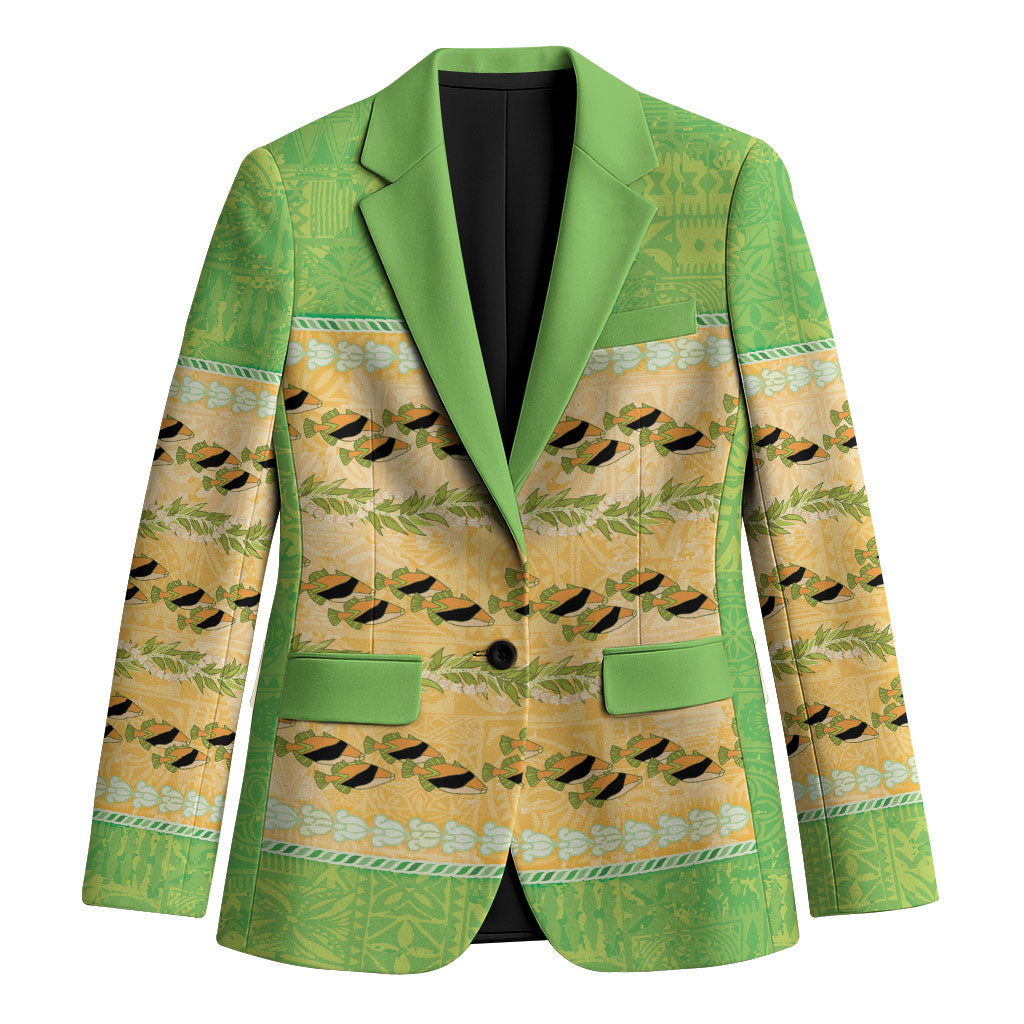Hawaii Humuhumu Fish Maile Pikake Lei Blazer Tribal Tapa Green Version LT05 Unisex Green - Polynesian Pride