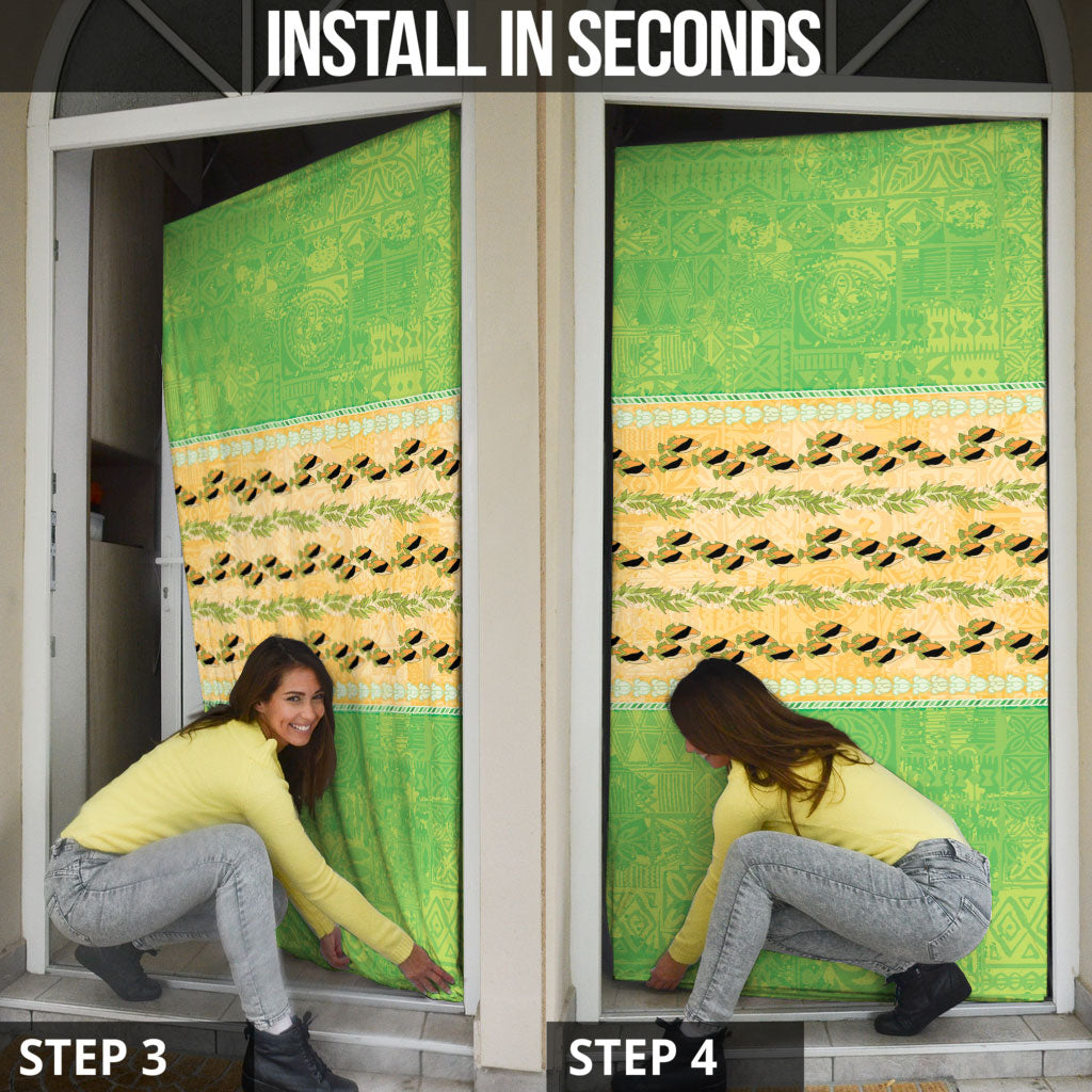 Hawaii Humuhumu Fish Maile Pikake Lei Door Cover Tribal Tapa Green Version