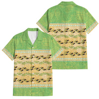 Hawaii Humuhumu Fish Maile Pikake Lei Family Matching Long Sleeve Bodycon Dress and Hawaiian Shirt Tribal Tapa Green Version