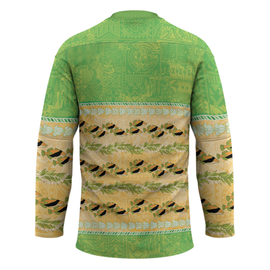 Hawaii Humuhumu Fish Maile Pikake Lei Hockey Jersey Tribal Tapa Green Version