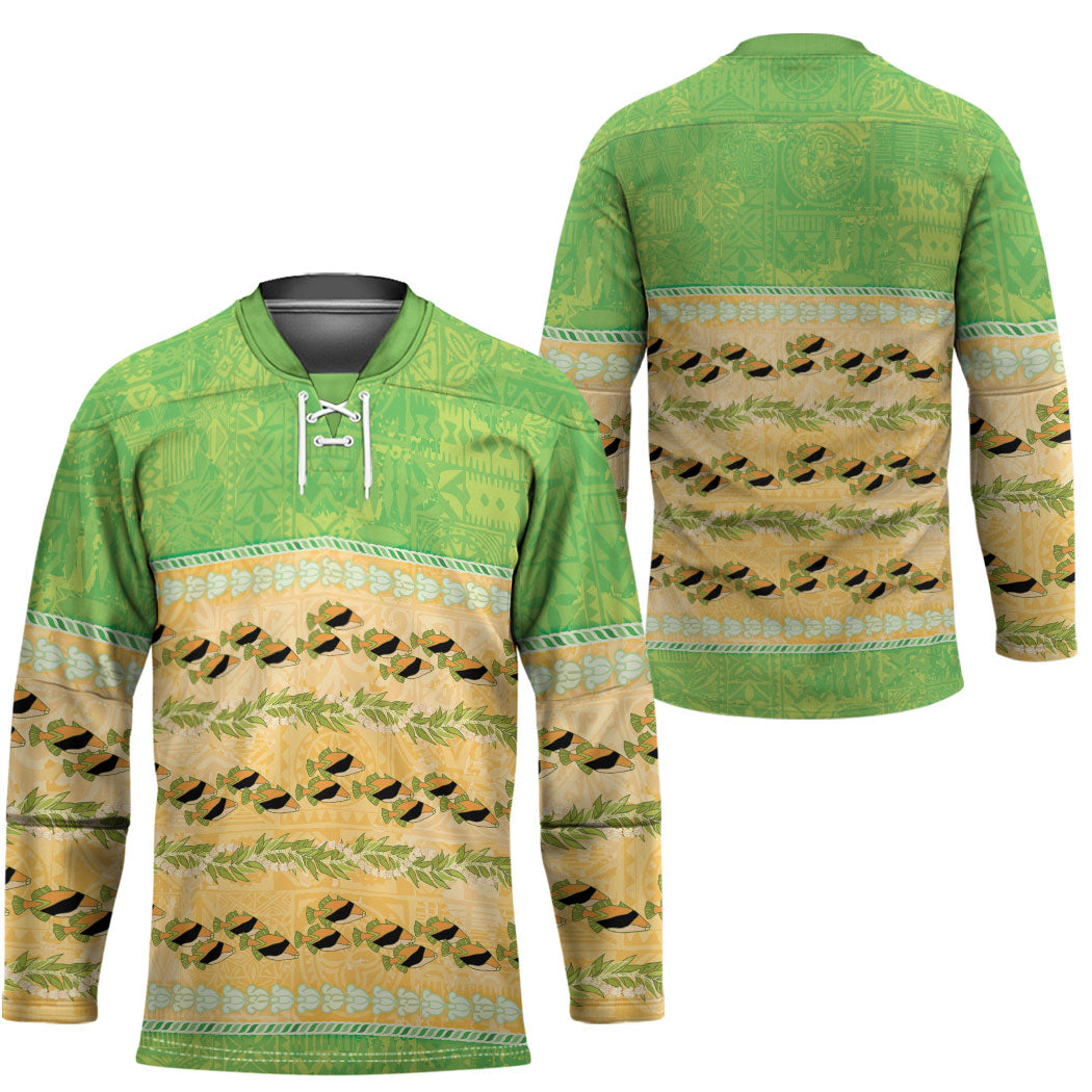 Hawaii Humuhumu Fish Maile Pikake Lei Hockey Jersey Tribal Tapa Green Version