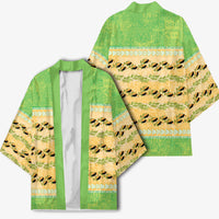 Hawaii Humuhumu Fish Maile Pikake Lei Kimono Tribal Tapa Green Version