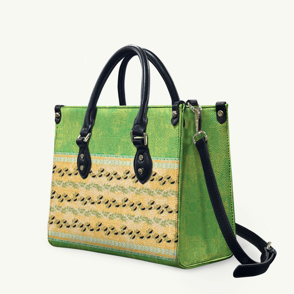 Hawaii Humuhumu Fish Maile Pikake Lei Leather Bag Tribal Tapa Green Version