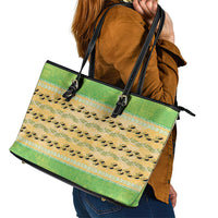 Hawaii Humuhumu Fish Maile Pikake Lei Leather Tote Bag Tribal Tapa Green Version