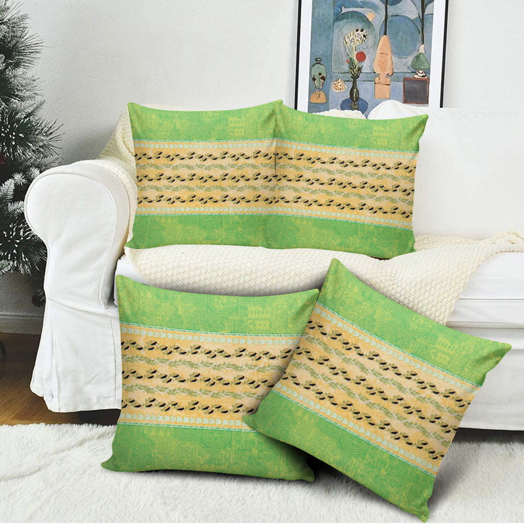 Hawaii Humuhumu Fish Maile Pikake Lei Pillow Cover Tribal Tapa Green Version