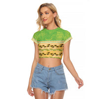 Hawaii Humuhumu Fish Maile Pikake Lei Raglan Cropped T Shirt Tribal Tapa Green Version