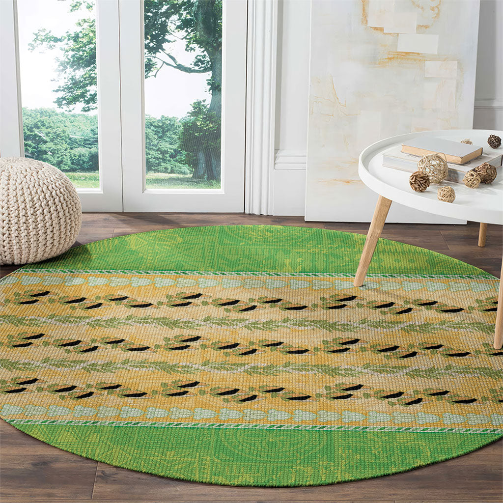 Hawaii Humuhumu Fish Maile Pikake Lei Round Carpet Tribal Tapa Green Version
