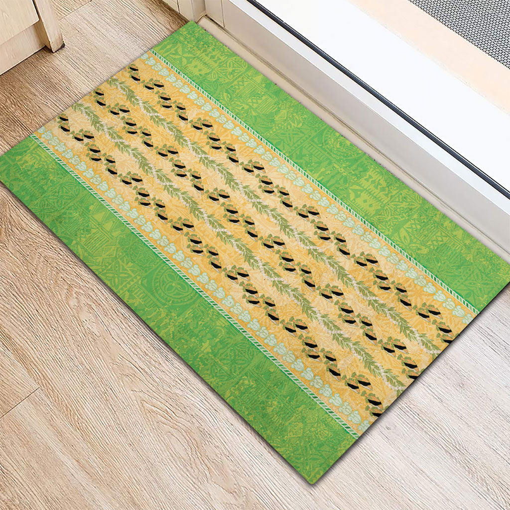 Hawaii Humuhumu Fish Maile Pikake Lei Rubber Doormat Tribal Tapa Green Version