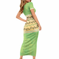 Hawaii Humuhumu Fish Maile Pikake Lei Short Sleeve Bodycon Dress Tribal Tapa Green Version