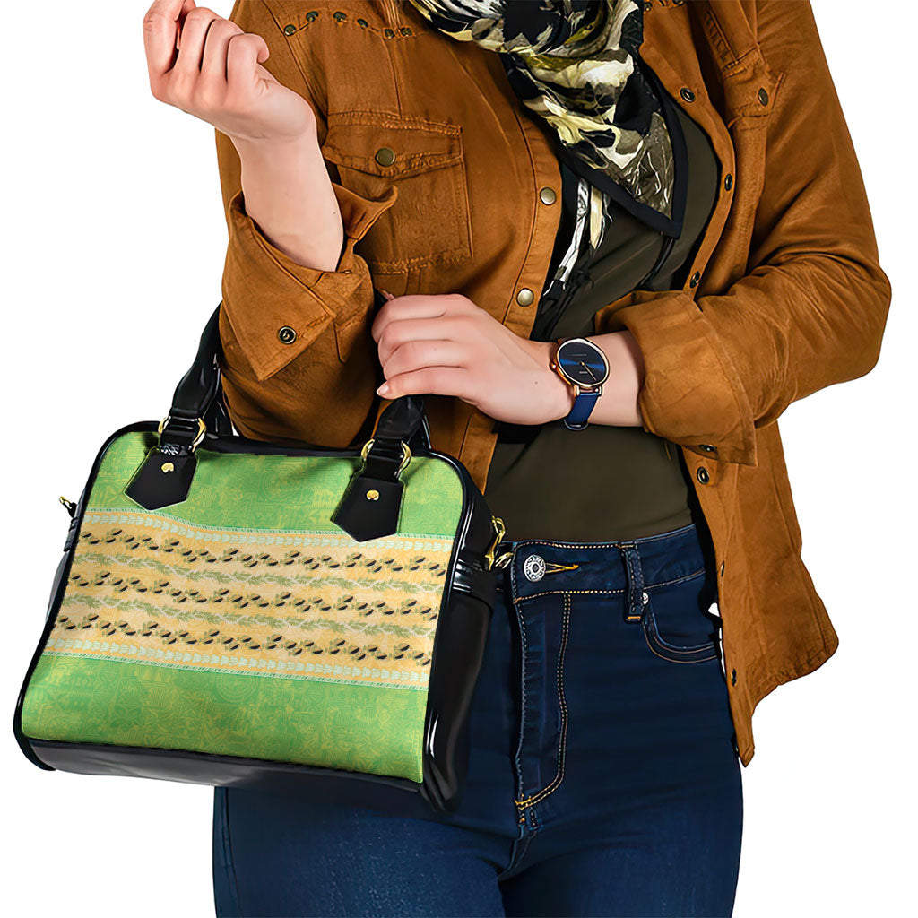 Hawaii Humuhumu Fish Maile Pikake Lei Shoulder Handbag Tribal Tapa Green Version