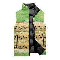 Hawaii Humuhumu Fish Maile Pikake Lei Sleeveless Puffer Jacket Tribal Tapa Green Version