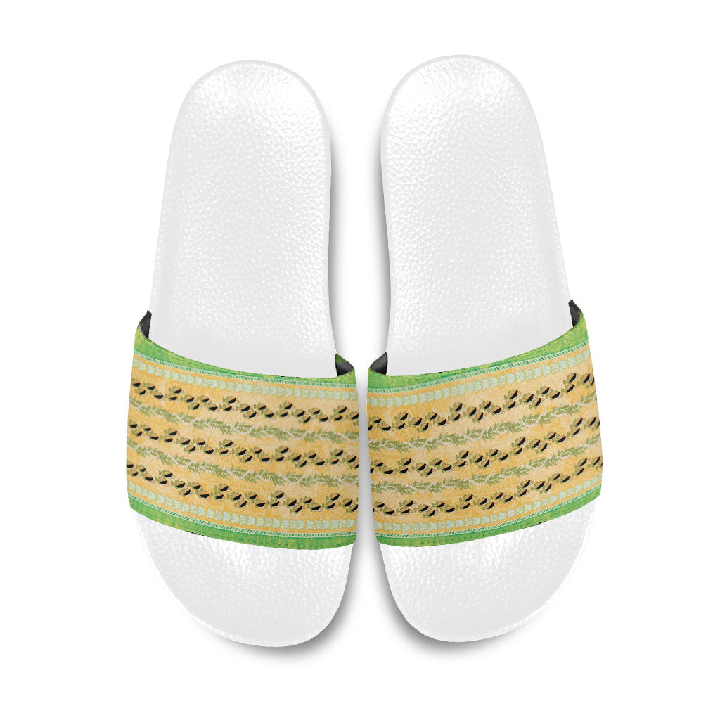 Hawaii Humuhumu Fish Maile Pikake Lei Slide Sandals Tribal Tapa Green Version