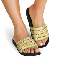 Hawaii Humuhumu Fish Maile Pikake Lei Slide Sandals Tribal Tapa Green Version