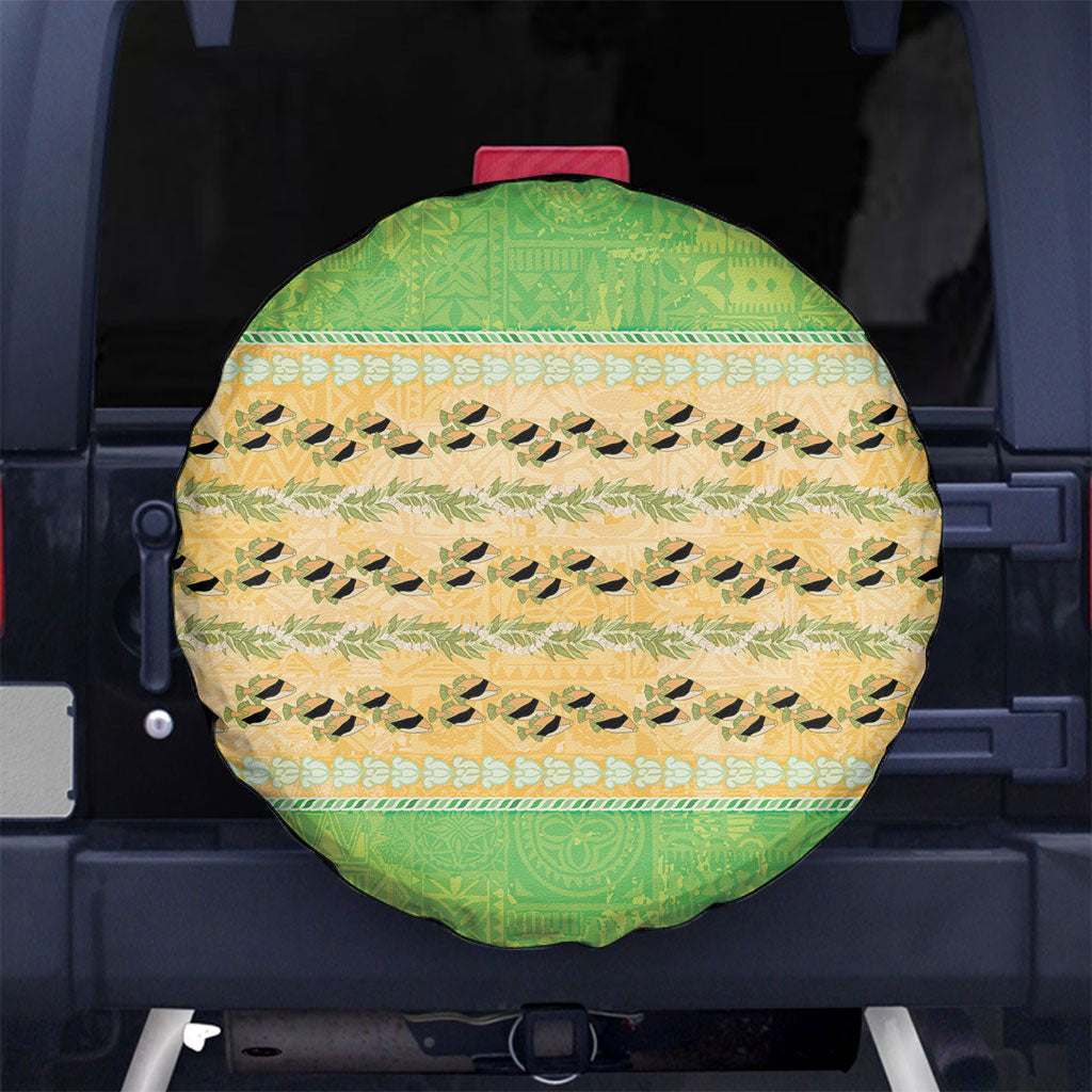 Hawaii Humuhumu Fish Maile Pikake Lei Spare Tire Cover Tribal Tapa Green Version