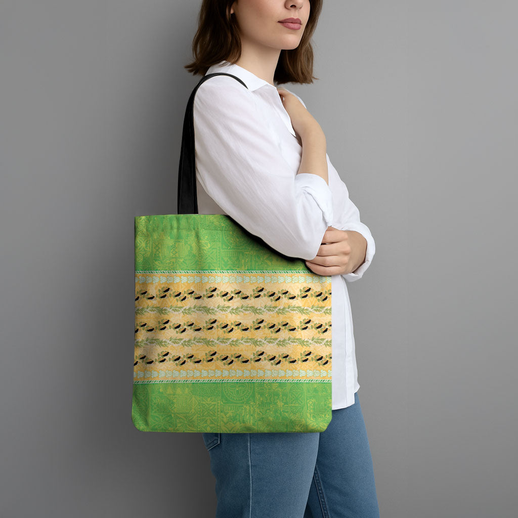 Hawaii Humuhumu Fish Maile Pikake Lei Tote Bag Tribal Tapa Green Version