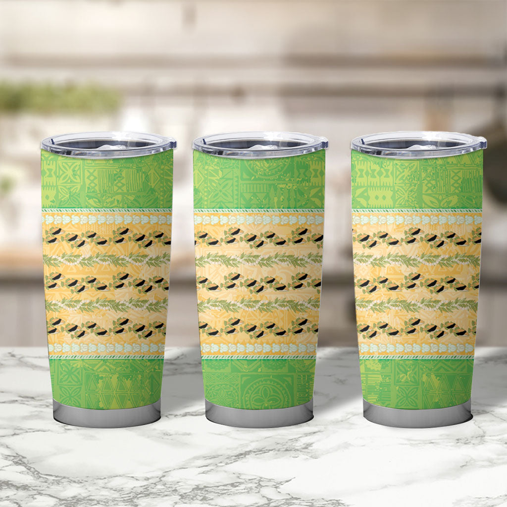 Hawaii Humuhumu Fish Maile Pikake Lei Tumbler Cup Tribal Tapa Green Version