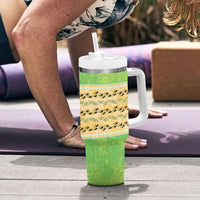 Hawaii Humuhumu Fish Maile Pikake Lei Tumbler With Handle Tribal Tapa Green Version