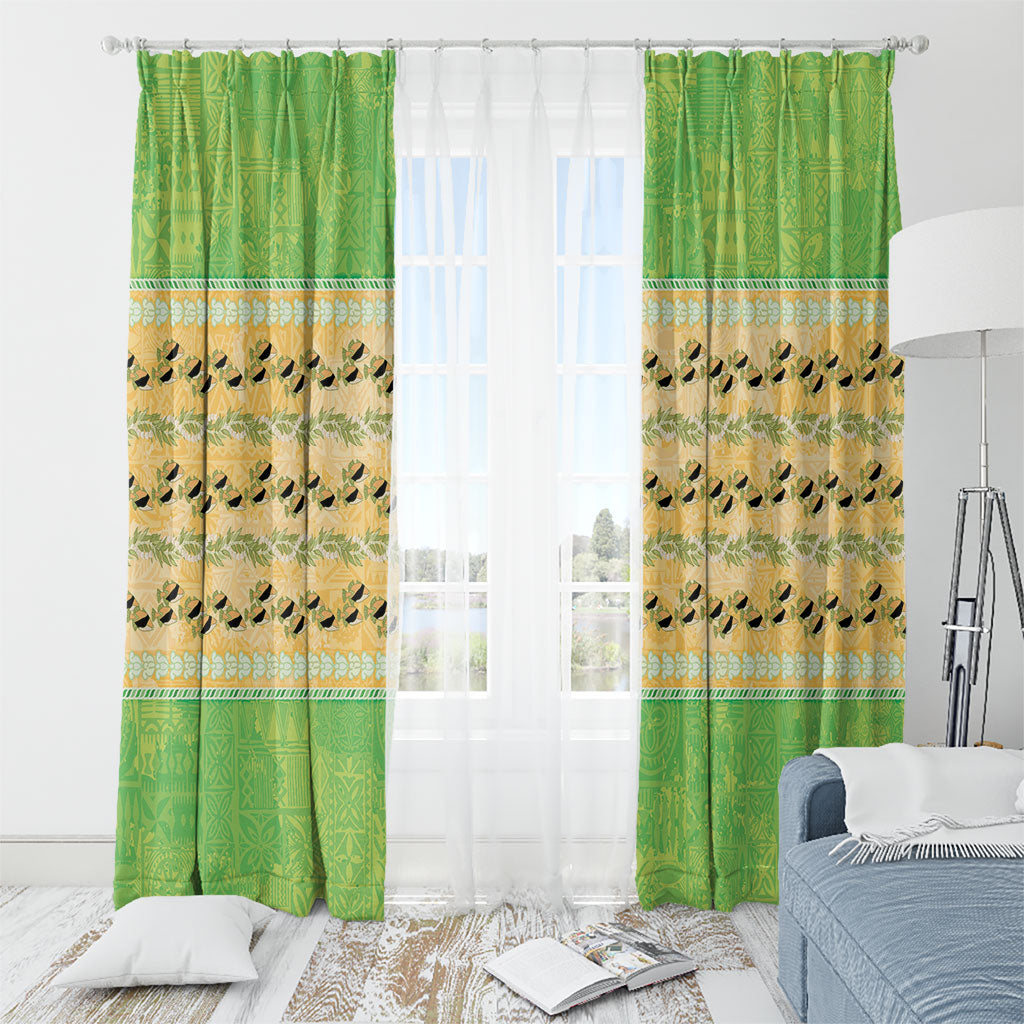 Hawaii Humuhumu Fish Maile Pikake Lei Window Curtain Tribal Tapa Green Version