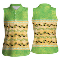 Hawaii Humuhumu Fish Maile Pikake Lei Women Sleeveless Polo Shirt Tribal Tapa Green Version