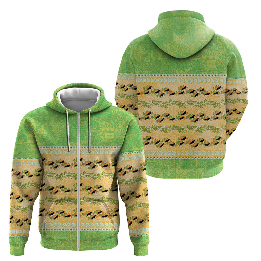 Hawaii Humuhumu Fish Maile Pikake Lei Zip Hoodie Tribal Tapa Green Version