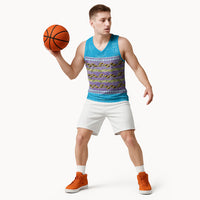 Hawaii Humuhumu Fish Maile Pikake Lei Basketball Jersey Tribal Tapa Blue Version