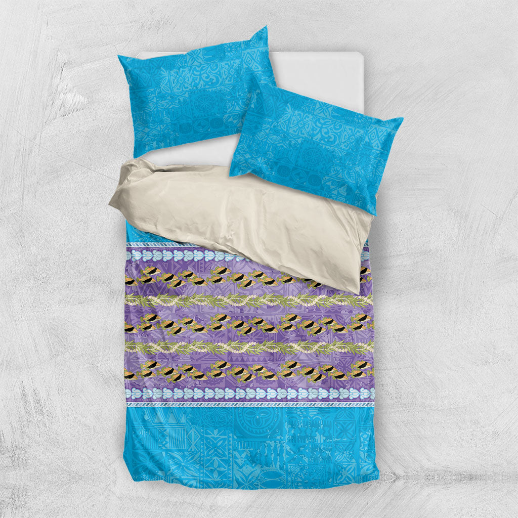 Hawaii Humuhumu Fish Maile Pikake Lei Bedding Set Tribal Tapa Blue Version