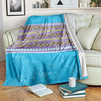 Hawaii Humuhumu Fish Maile Pikake Lei Blanket Tribal Tapa Blue Version
