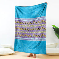 Hawaii Humuhumu Fish Maile Pikake Lei Blanket Tribal Tapa Blue Version