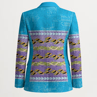 Hawaii Humuhumu Fish Maile Pikake Lei Blazer Tribal Tapa Blue Version