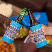 Hawaii Humuhumu Fish Maile Pikake Lei 4 in 1 Can Cooler Tumbler Tribal Tapa Blue Version