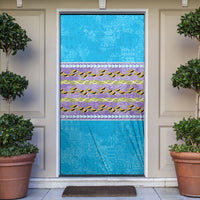 Hawaii Humuhumu Fish Maile Pikake Lei Door Cover Tribal Tapa Blue Version
