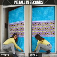 Hawaii Humuhumu Fish Maile Pikake Lei Door Cover Tribal Tapa Blue Version