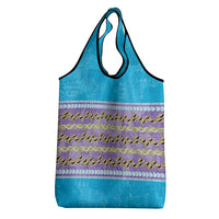 Hawaii Humuhumu Fish Maile Pikake Lei Grocery Bag Tribal Tapa Blue Version