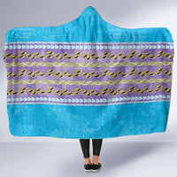 Hawaii Humuhumu Fish Maile Pikake Lei Hooded Blanket Tribal Tapa Blue Version