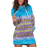 Hawaii Humuhumu Fish Maile Pikake Lei Hoodie Dress Tribal Tapa Blue Version