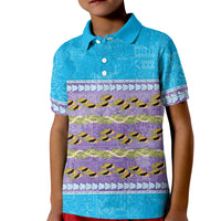 Hawaii Humuhumu Fish Maile Pikake Lei Kid Polo Shirt Tribal Tapa Blue Version
