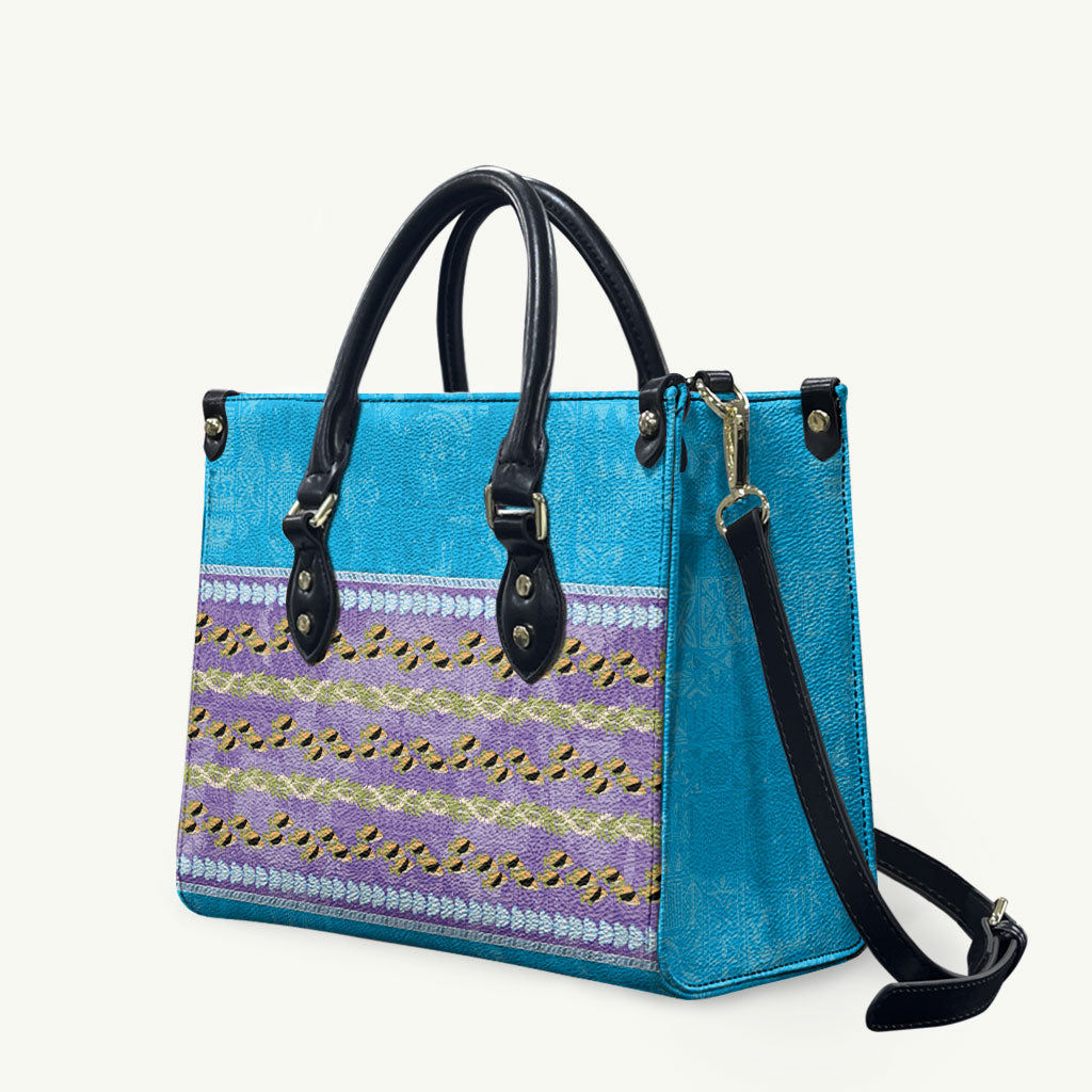 Hawaii Humuhumu Fish Maile Pikake Lei Leather Bag Tribal Tapa Blue Version LT05 Blue - Polynesian Pride