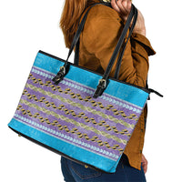 Hawaii Humuhumu Fish Maile Pikake Lei Leather Tote Bag Tribal Tapa Blue Version