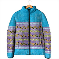 Hawaii Humuhumu Fish Maile Pikake Lei Padded Jacket Tribal Tapa Blue Version