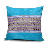 Hawaii Humuhumu Fish Maile Pikake Lei Pillow Cover Tribal Tapa Blue Version