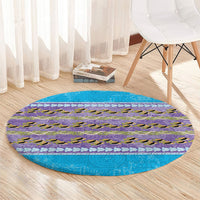 Hawaii Humuhumu Fish Maile Pikake Lei Round Carpet Tribal Tapa Blue Version