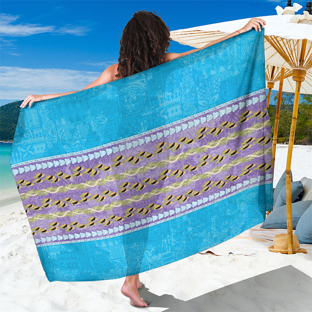Hawaii Humuhumu Fish Maile Pikake Lei Sarong Tribal Tapa Blue Version