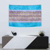 Hawaii Humuhumu Fish Maile Pikake Lei Tapestry Tribal Tapa Blue Version