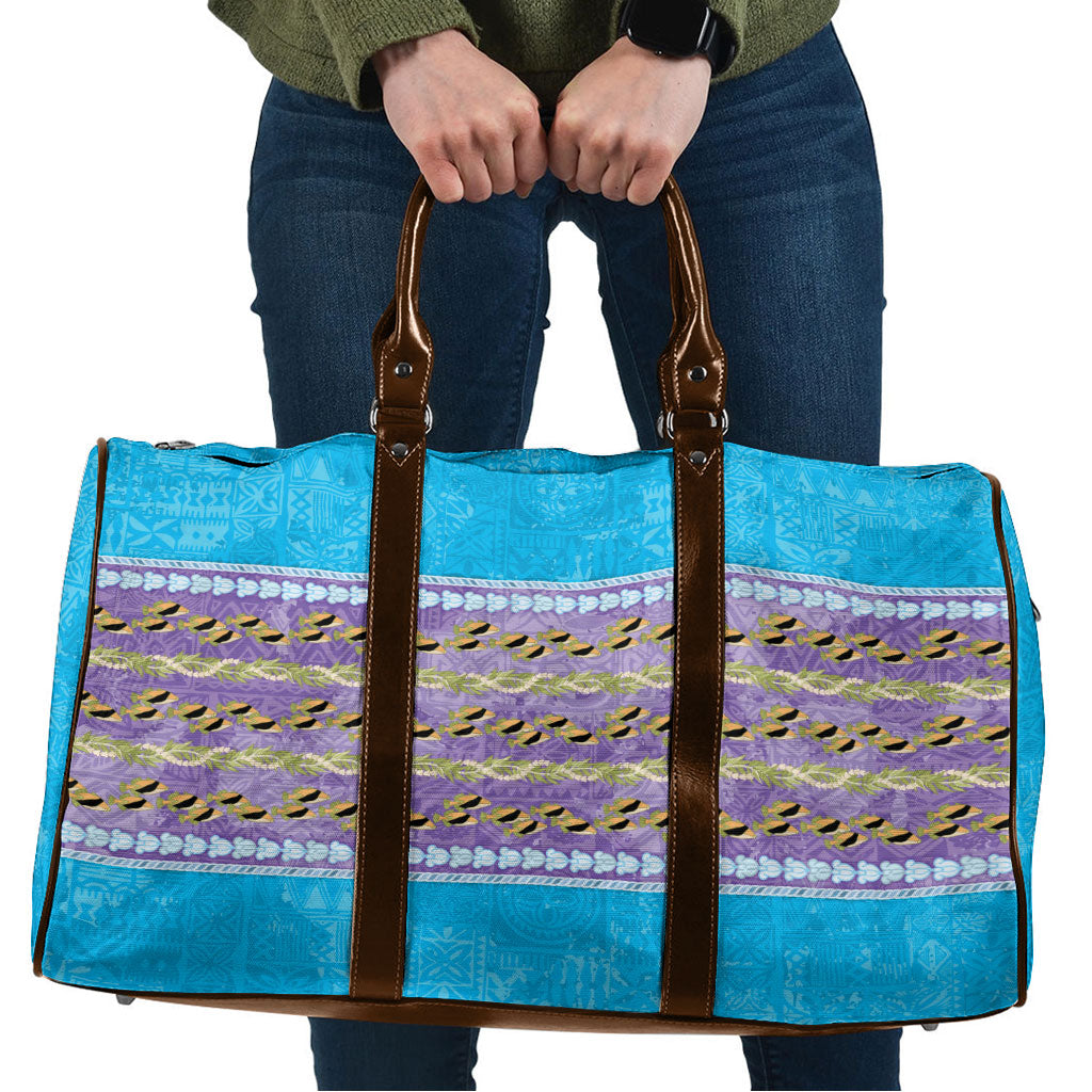 Hawaii Humuhumu Fish Maile Pikake Lei Travel Bag Tribal Tapa Blue Version