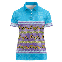 Hawaii Humuhumu Fish Maile Pikake Lei Women Polo Shirt Tribal Tapa Blue Version