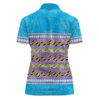 Hawaii Humuhumu Fish Maile Pikake Lei Women Polo Shirt Tribal Tapa Blue Version