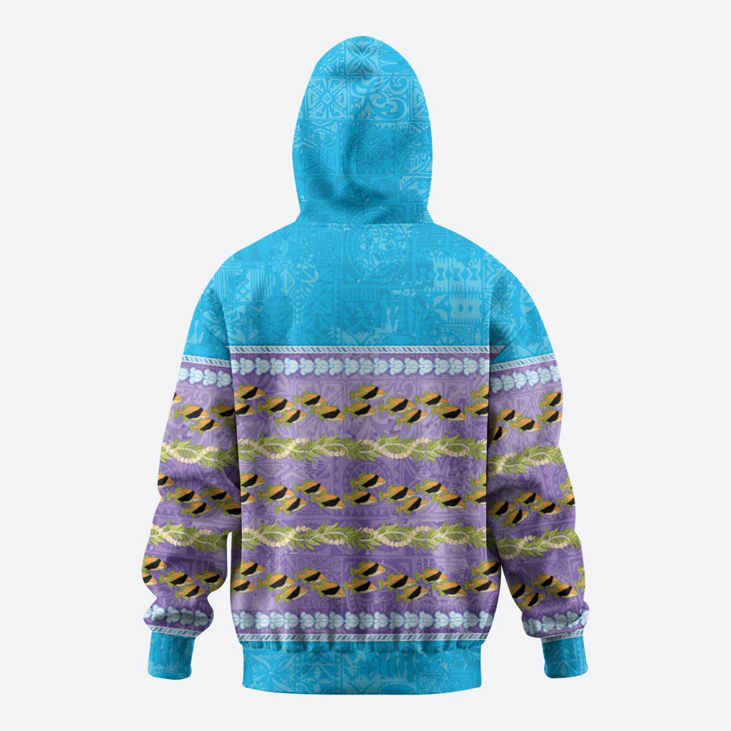 Hawaii Humuhumu Fish Maile Pikake Lei Zip Hoodie Tribal Tapa Blue Version