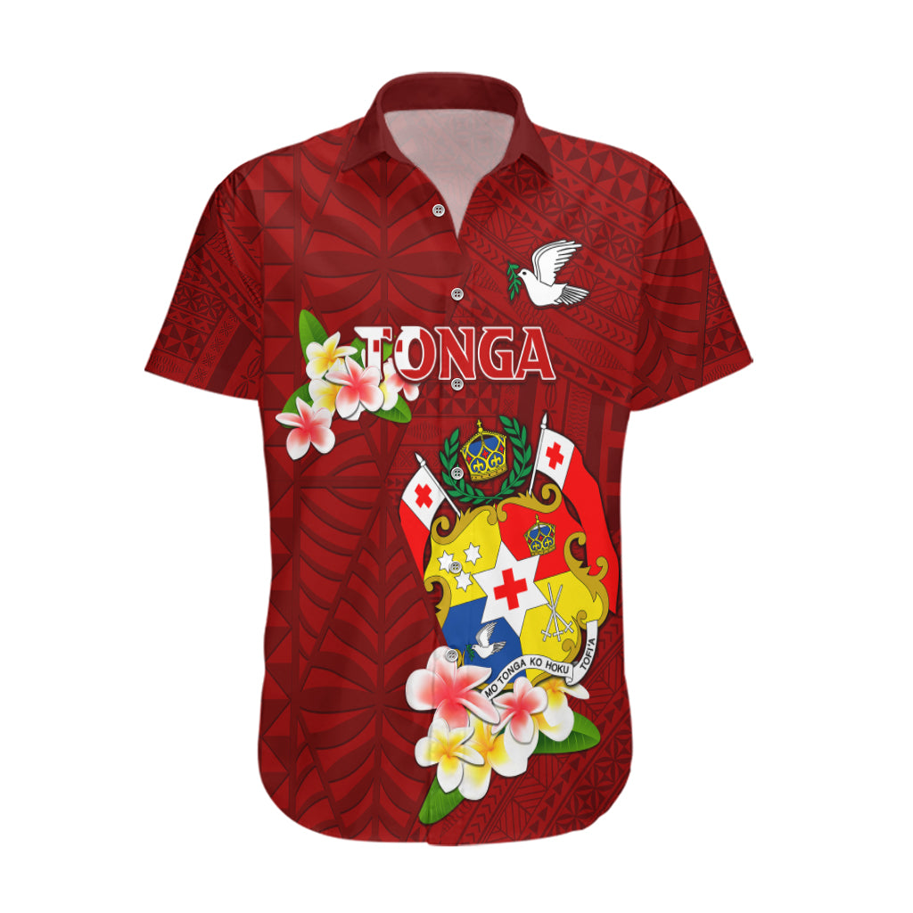 Personalized Tonga Hawaiian Shirt Coat Of Arms Plumeria With Ngatu Pattern LT05 Red - Polynesian Pride