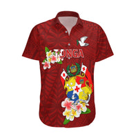 Personalized Tonga Hawaiian Shirt Coat Of Arms Plumeria With Ngatu Pattern LT05 Red - Polynesian Pride