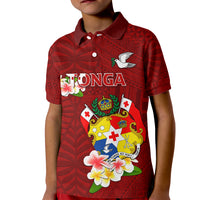 Personalized Tonga Kid Polo Shirt Coat Of Arms Plumeria With Ngatu Pattern LT05 Kid Red - Polynesian Pride